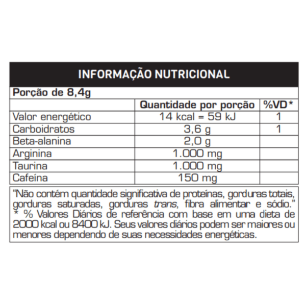 Horus max titanium informação nutricional